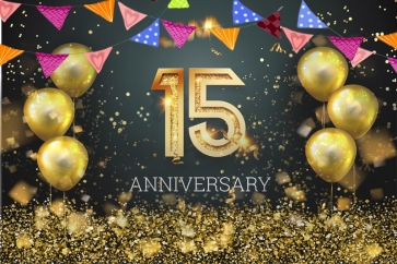 Gold Sequins Balloons Flags 15th Anniversary Party Photo Wall Backdrop