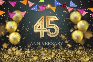 Gold Sequins Balloons Flags 45th Anniversary Party Picture Backdrop Background