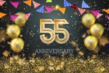 Gold Sequins Balloons Flags 55th Anniversary Party Photo Backdrop Prop Background