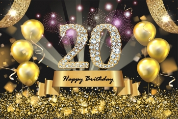 Happy 20th Birthday Party Gold Balloons Sequins Photography Background Props