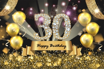 Happy 30th Birthday Party Gold Balloons Sequins Background Photo Wall Backdrop