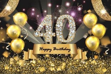 Happy 40th Birthday Party Gold Balloons Sequins Black Background Picture Wall Backdrop