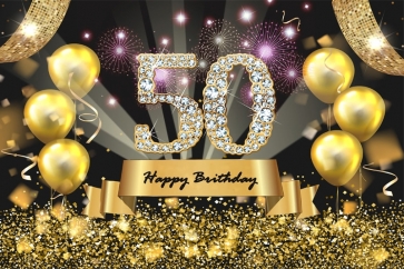 Happy 50th Birthday Party Gold Balloons Sequins Drop Studios Backdrops