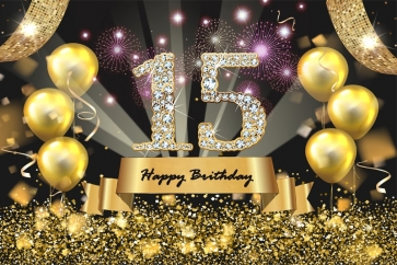 Happy 15th Birthday Party Gold Balloons Sequins Photography Photo Backdrops