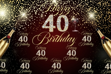 Black Background Champagne Happy 40th Birthday Party Camera Backdrops
