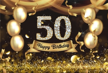 Sparkling Gold Balloons Black Background Happy 50th Birthday Party Photography Backdrops