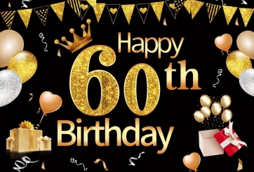 Black Background Balloons Flags Gifts Happy 60th Birthday Party Photo Backdrop