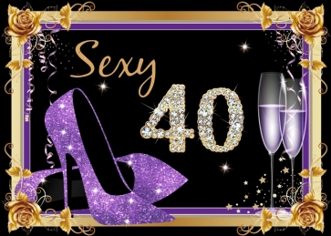 Purple Sparkling High-heeled Shoes 40th Party Black Background Studios Backdrops for Women