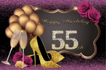 Gold Balloons High-heeled Shoes Roses Happy 55th Birthday Party Background Pro Photo Backdrops for Women