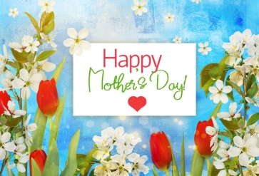 Fresh Flowers Retro Blue Photo Booth Background Mother's Day Backdrop