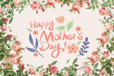 Retro Fresh Flowers Around Happy Mother's Day Backdrop Photo Booth Photography Background 