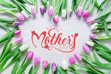 Fresh Flowers Around Love Wood Photo Booth Background Happy Mother's Day Backdrop