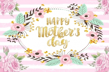 Fresh Flowers Around Retro Pink Stripe Photo Booth Background Mother's Day Backdrop