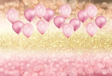Gold And Pink Glitter Balloon Theme Baby Shower Children Girl Happy Birthday Backdrop Prop