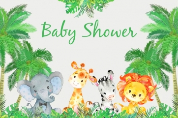Cute Cartoon Wild Safari Theme Boy Baby Shower Backdrop Photography Background Decoration Prop