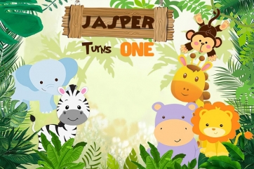 Cute Cartoon Wild Safari Jasper Turns One Children Boy 1st Happy Birthday Party Backdrop 