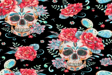 Skeleton Skull With Flowers Gypsy Halloween Party Backdrop Photography Background Prop