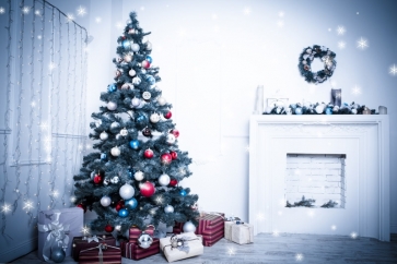 Under White Light Fireplace Christmas Tree Backdrop Party Photography Background