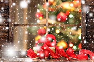 Snowflakes Flying Retro Glass Windows Christmas Party Backdrop Stage Photography Background