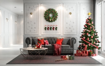 Indoor Living Room Sofa Christmas Tree Backdrop Party Stage Photography Background