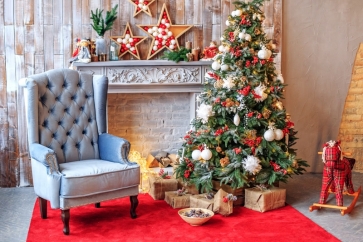 Sofa Christmas Tree Fireplace Backdrop Photo Booth Stage Photography Background