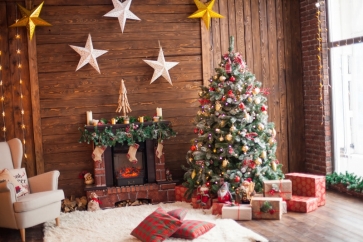 Wood Wall Christmas Tree Backdrop Party Photo Booth Stage Photography Background