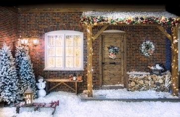 Snow Cover Brick House Christmas Party Backdrop Photo Booth Stage Photography Background