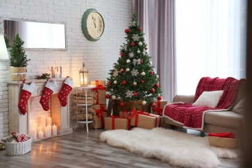 Living Room Fireplace Christmas Tree Backdrop Party Stage Photography Background