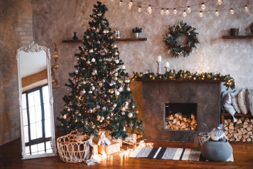 Fireplace Christmas Tree Backdrop Party Stage Photography Background