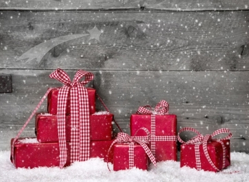 Santa's Red Gift Box Wood Wall Christmas Photo Backdrop For Stage Background Decoration Prop