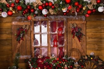 Retro Wood Wall Window Christmas Stage Backdrops Party Photography Background