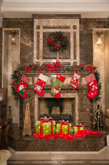 Retro Marble Fireplace Backdrop Christmas Party Photography Background