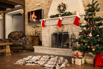 Retro Stone Brick Fireplace Christmas Tree Backdrop Photo Booth Stage Photography Background