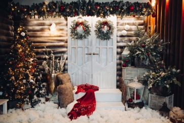White Wood Door Christmas Backdrop Photo Booth Stage Decoration Photography Background