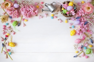 Multicolor Egg Flower Easter Wood Backdrop Party Photography Background