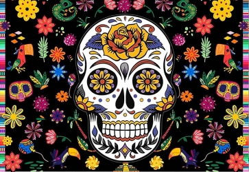 Mexican Fiesta Carnival Festival Day Flower Skull  Halloween Party Backdrop Photography Background 