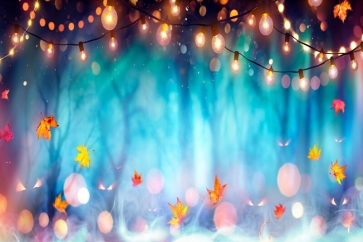 Fairy Lights Maple Leaf Misty Forest Halloween Backdrop Stage Party Background