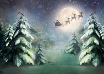 Under The Moon Santa's Flying Elk Sleigh Christmas Photo Backdrop Stage Photography Background Decoration Prop