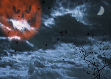 Scary Night Skull Pumpkin Clouds Halloween Party Decorations Background Drops