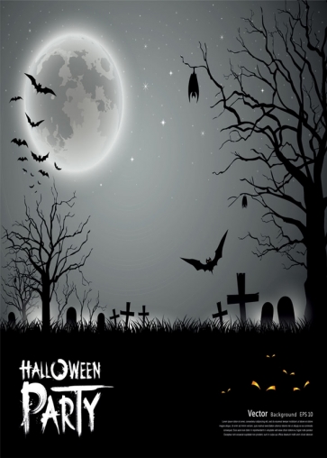 Halloween Party Scary Night Bats Cemetery Background Backdrops