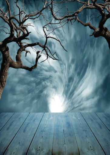 Unique Clouds Withered Trees Wood Floor Halloween Photo Backdrops