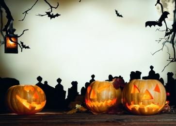 Yellow Skull Pumpkin Lanterns Black Bats Halloween Party Background Backdrops