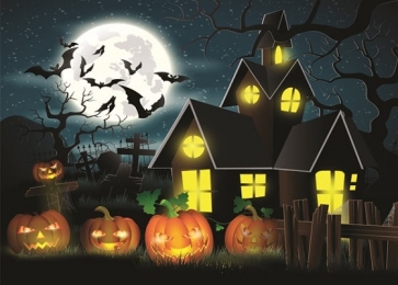 Full Moon Bats Ghost House Pumpkin Lanterns Halloween Party Decoration Photo Backdrops