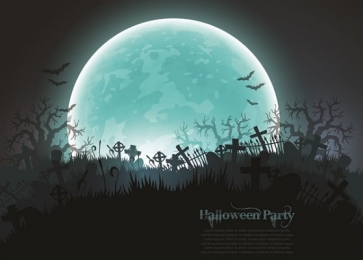 Full Moon Bats Cemetery Halloween Party Decoration Background Backdrops