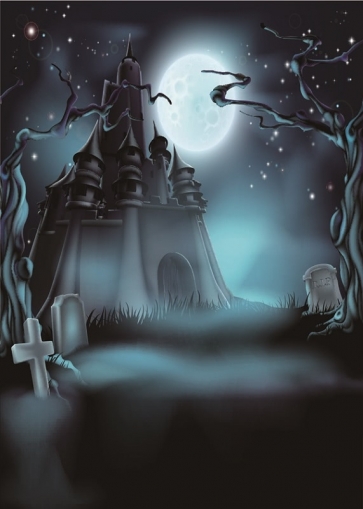 Scary Night Full Moon Ghost Castle Cemetery Backdrops for Halloween Party
