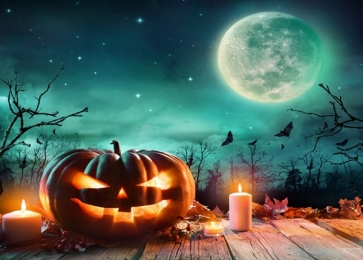 Full Moon Bats Skull Pumpkin Lantern Candles Photo Backdrops for Halloween Party