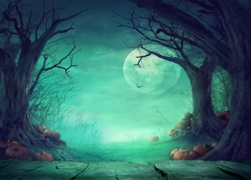 Full Moon Withered Trees Pumpkins Night Scenic Picture Backdrops for Halloween Party