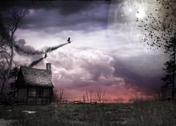 Scary Night Bats Ghost House Picture Backdrops for Halloween Party