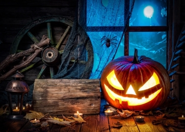 Skull Pumpkin Lantern Spider Old Shabby House Halloween Backdrops