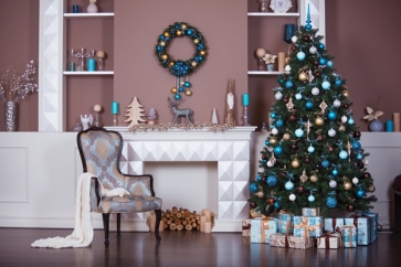 Indoor Fireplace Christmas Tree Backdrop Photo Booth Stage Photography Background Decoration Prop